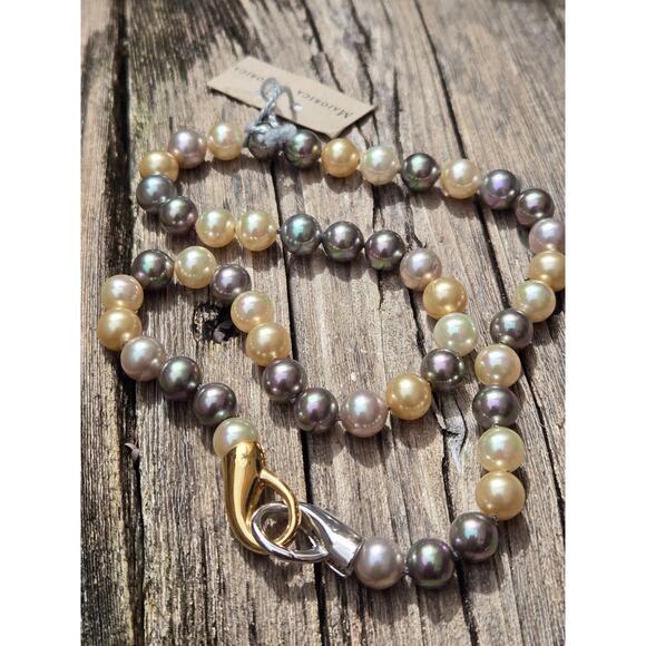 Vintage Majorica Pearl Necklace, Original Tags, Gold & Silver Clasp, 17" - Picture 1 of 10
